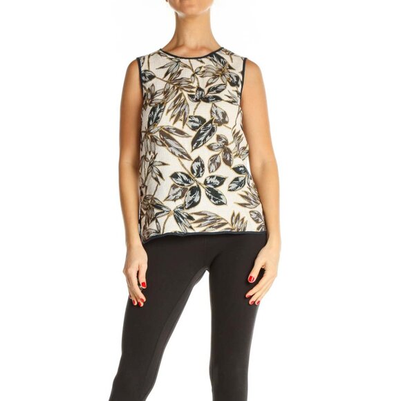 J. Crew Tops - J.crew Beige Tropical Print Chic Tank Top
